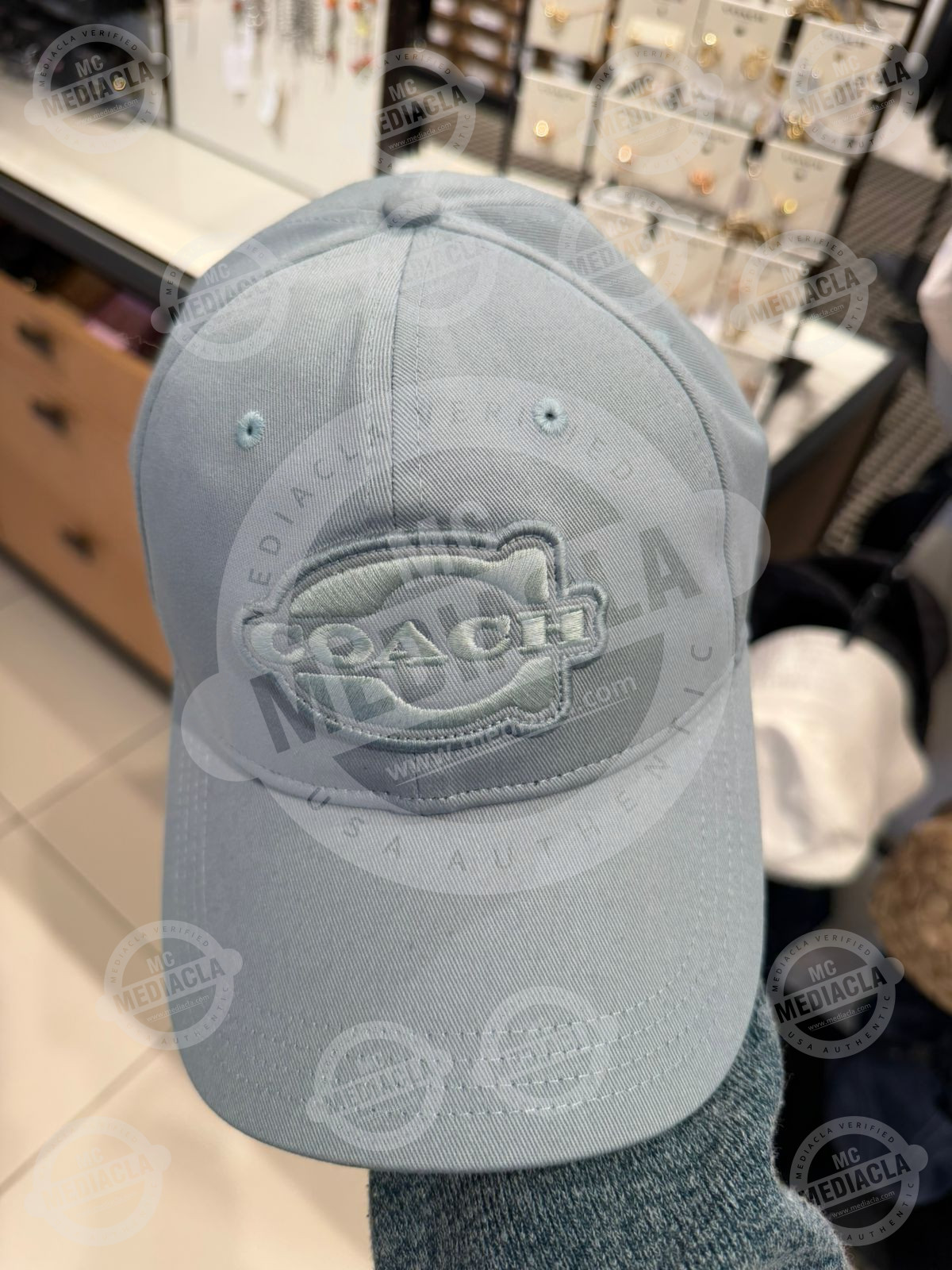 🧢 Coach Soho Flat Brim Hat Light Blue 1