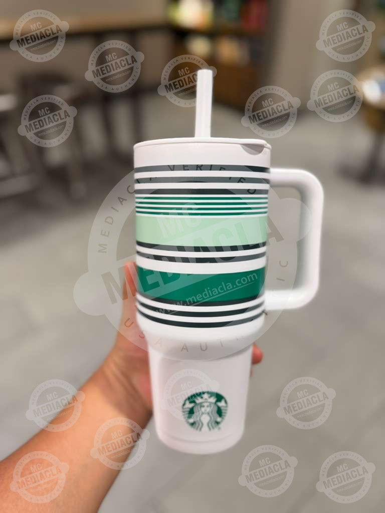🥤 Starbucks Road-Trip Ready 40 OZ Mint Stripe Tumbler