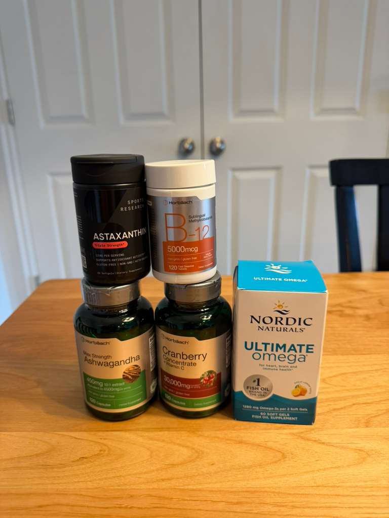 1 astaxanth, 1 b-12, 1 ashwagandha, 1 cranberry, 1 ultimate omega